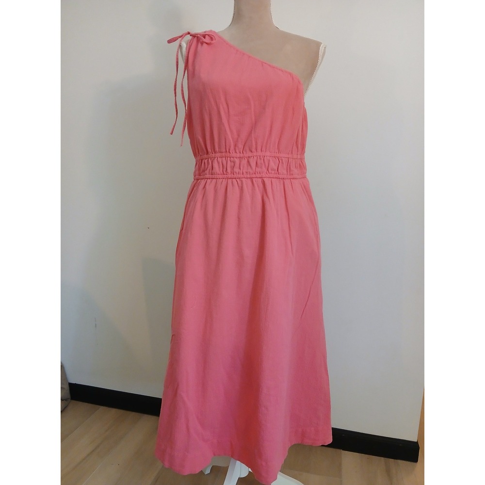 Free Assembly Large Womens Pink One Shoulder Cotton Gauze Midi Dress Pockets